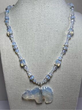 Opalescent White Moonstone Bear Pendant Necklace